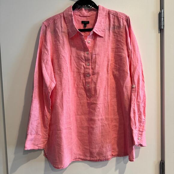 New Talbots Button Detail Linen Tunic Top Pink Collared Long Sleeve Sz XL - Picture 1 of 6